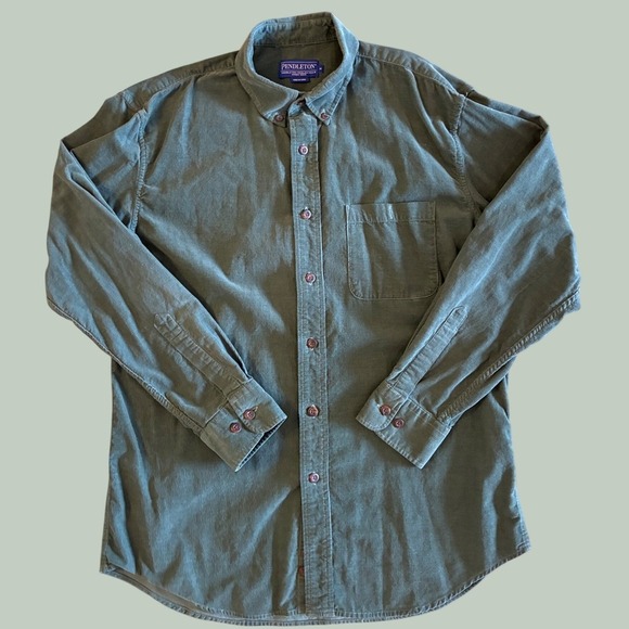 Pendleton Other - Pendleton Mens Corduroy Button Down Shirt Green Long Sleeve‎ Pocket Size M